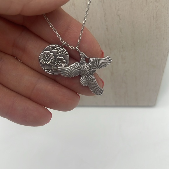 Johnny Was Dreamer Charm Necklace Silver  Bird Flowers Boho Spirit NWT - Picture 3 of 10